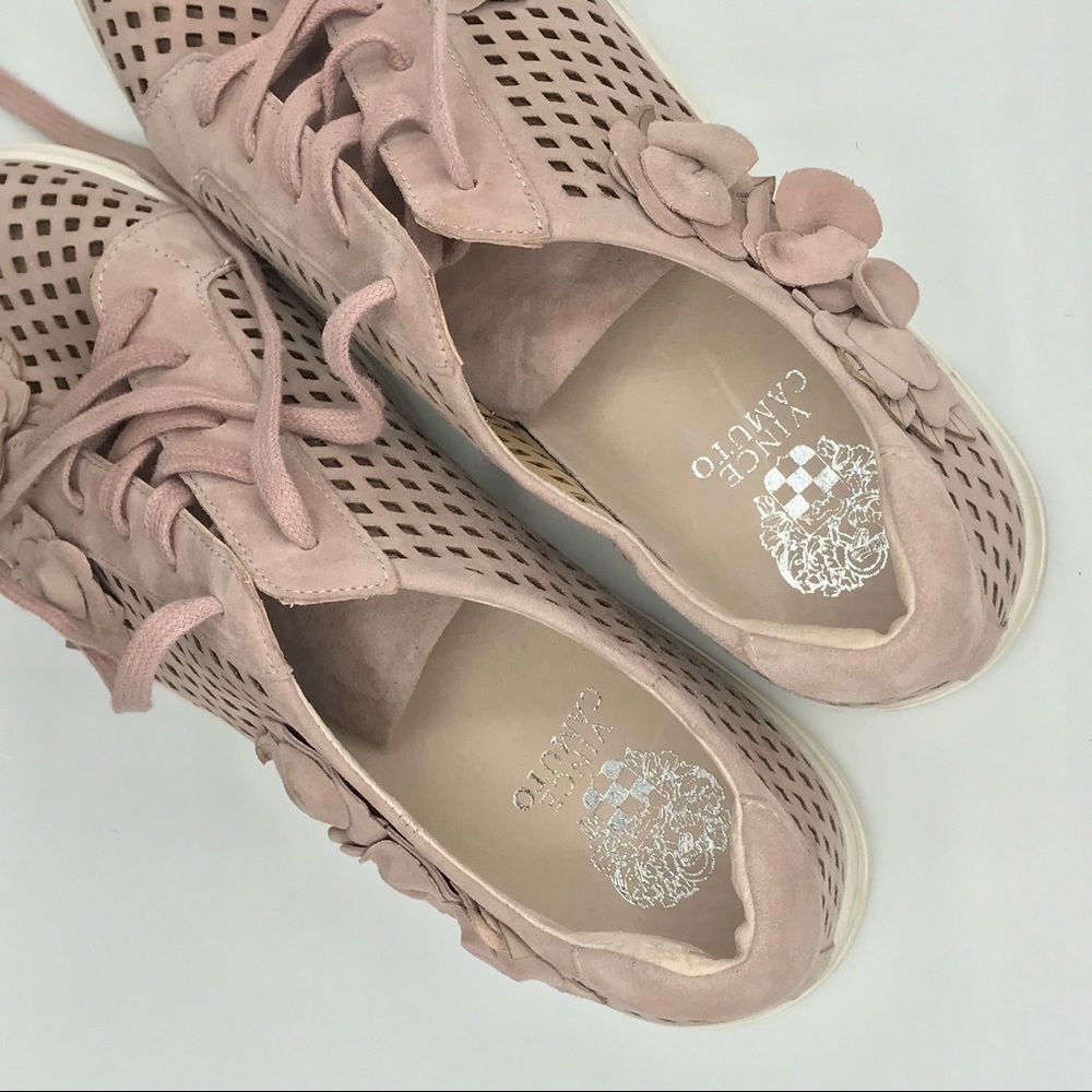 Vince Camuto Brellia Rose Quartz Suede Leather Lattice 3-D Sneakers Size 11 Wide - Picture 4 of 12